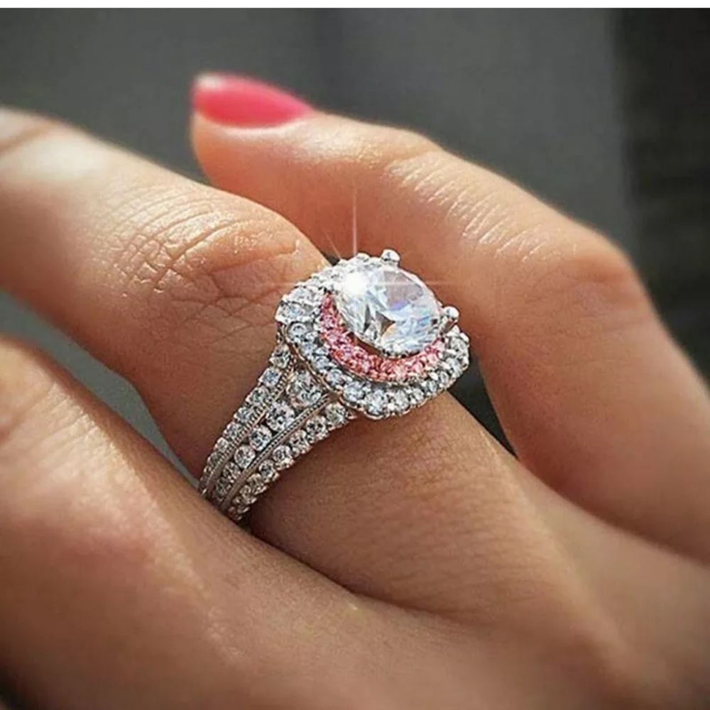 Women 925 Silver Rings White & Pink Sapphire - Picture 1 of 7